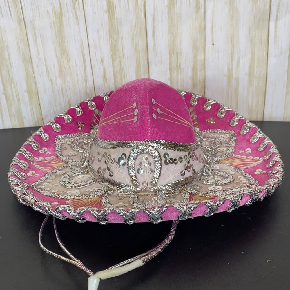 Vintage Pigalle Original Sombrero Made in Mexico Pink Silver Sequin